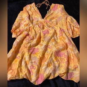 Pink and orange flower print lightweight dress